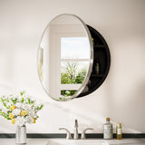 Keonjinn Round Medicine Cabinet with Mirror, Surface Mount Metal Framed Medicine Cabinet for Bathroom, Circular Farmhouse Bathroom Cabinet, Wall Mounted Round Vanity Mirror with Storage