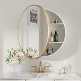 Keonjinn Round Medicine Cabinet with Mirror, Surface Mount Metal Framed Medicine Cabinet for Bathroom, Circular Farmhouse Bathroom Cabinet, Wall Mounted Round Vanity Mirror with Storage