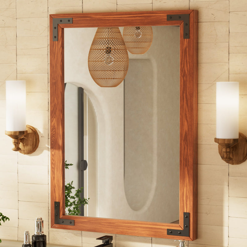 Natural Wooden Bathroom Vanity Wood Mirror Framed Rustic