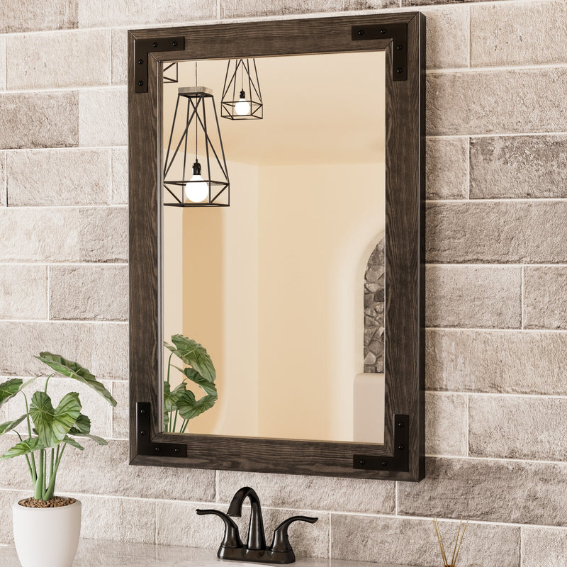 Natural Wooden Bathroom Vanity Wood Mirror Framed Rustic