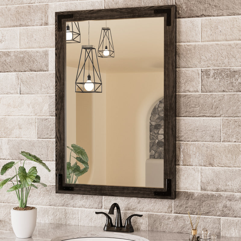 Natural Wooden Bathroom Vanity Wood Mirror Framed Rustic