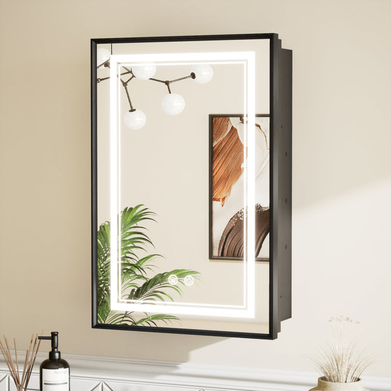 Medicine Cabinet with Lights Surface/Recessed Mount Dimmable 3 Color Lighted with light Anti fog Outlet Aluminum