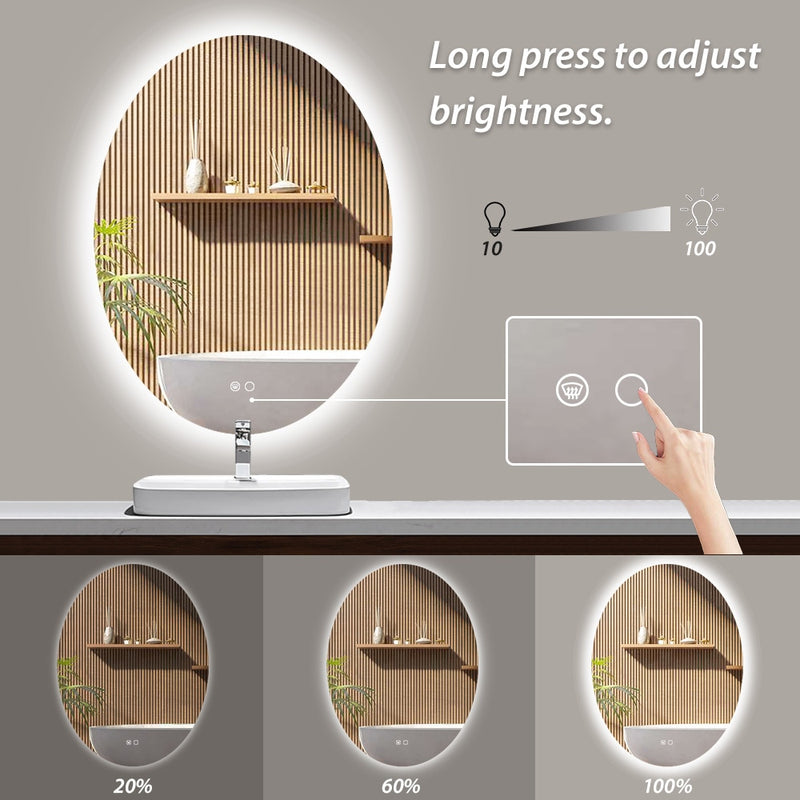 Oval Mirror Backlit Bathroom Mirror Dimmable Lighted Mirror Anti Fog Makeup Mirror with Lights