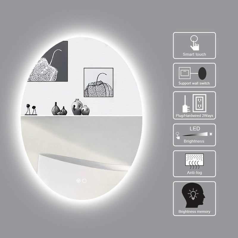 Oval Mirror Backlit Bathroom Mirror Dimmable Lighted Mirror Anti Fog Makeup Mirror with Lights