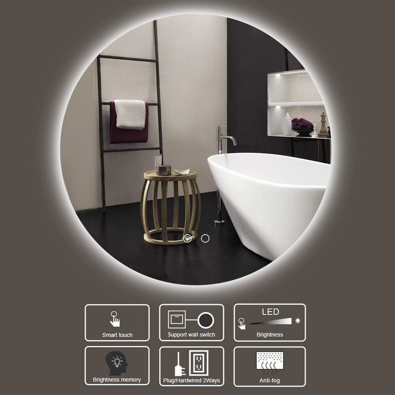 LED Round Mirror Backlit Bathroom Mirror Dimmable 3 Color Lighted Mirror with Lights Anti Fog