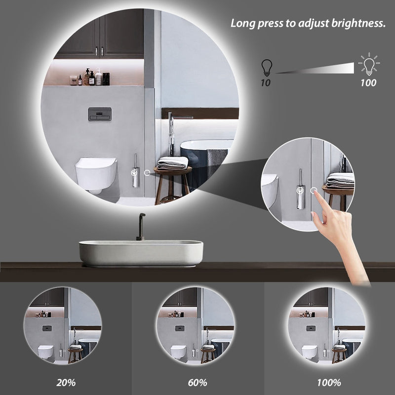 LED Round Mirror Backlit Bathroom Mirror Dimmable 3 Color Lighted Mirror with Lights Anti Fog