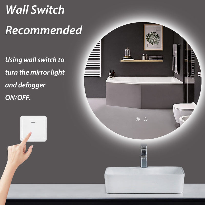 LED Round Mirror Backlit Bathroom Mirror Dimmable 3 Color Lighted Mirror with Lights Anti Fog