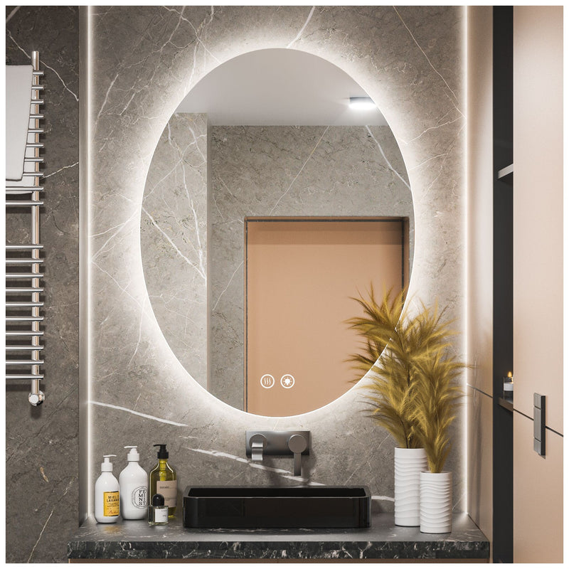 Oval Mirror Backlit Bathroom Mirror Dimmable Lighted Mirror Anti Fog Makeup Mirror with Lights