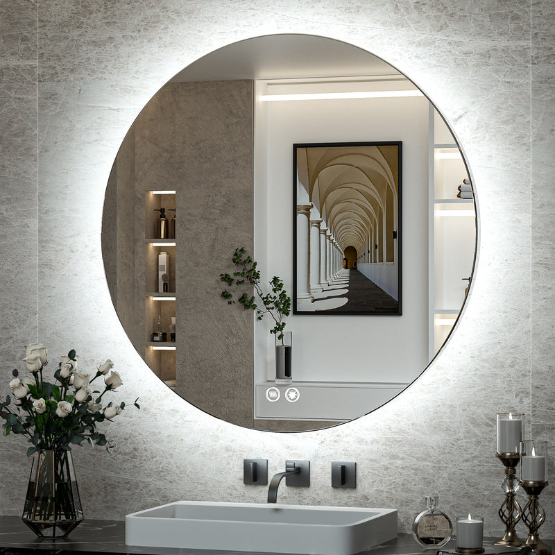 LED Round Mirror Backlit Bathroom Mirror Dimmable 3 Color Lighted Mirror with Lights Anti Fog