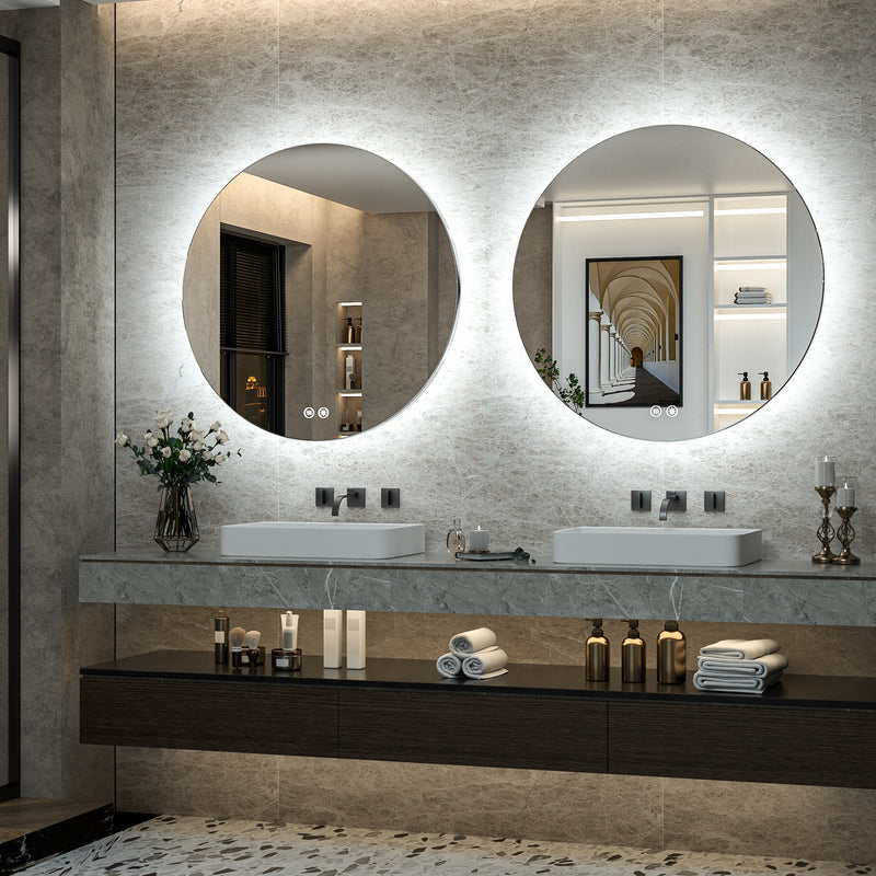 LED Round Mirror Backlit Bathroom Mirror Dimmable 3 Color Lighted Mirror with Lights Anti Fog