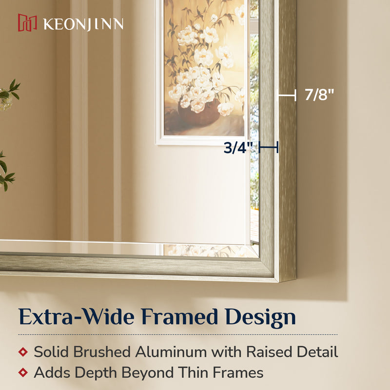 Keonjinn Bathroom Mirrors for Over Sink,Vanity Mirror for Wall, Thick Metal Framed, Beveled Edge Tempered Glass, Modern Farmhouse Rectangle Mirror for Bathroom Decor