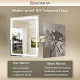 Keonjinn Beveled Lighted Bathroom Mirror, Frontlit & Backlit LED Bathroom Mirror with Lights 3 Color Lights, Anti-Fog Vanity Mirror with Tempered Glass, UL-Listed LED Driver, CRI90+
