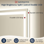 LED Bathroom Vanity Mirror Tempered Glass Front & Backlit Dimmable 3 Color Lighted Mirror with Lights Anti fog Memory Function Frameless