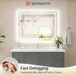 LED Bathroom Vanity Mirror Tempered Glass Front & Backlit Dimmable 3 Color Lighted Mirror with Lights Anti fog Memory Function Frameless