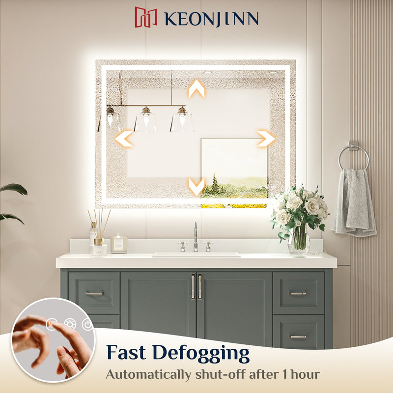 LED Bathroom Vanity Mirror Tempered Glass Front & Backlit Dimmable 3 Color Lighted Mirror with Lights Anti fog Memory Function Frameless