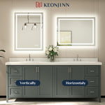 LED Bathroom Vanity Mirror Tempered Glass Front & Backlit Dimmable 3 Color Lighted Mirror with Lights Anti fog Memory Function Frameless