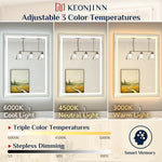 LED Bathroom Vanity Mirror Tempered Glass Front & Backlit Dimmable 3 Color Lighted Mirror with Lights Anti fog Memory Function Frameless