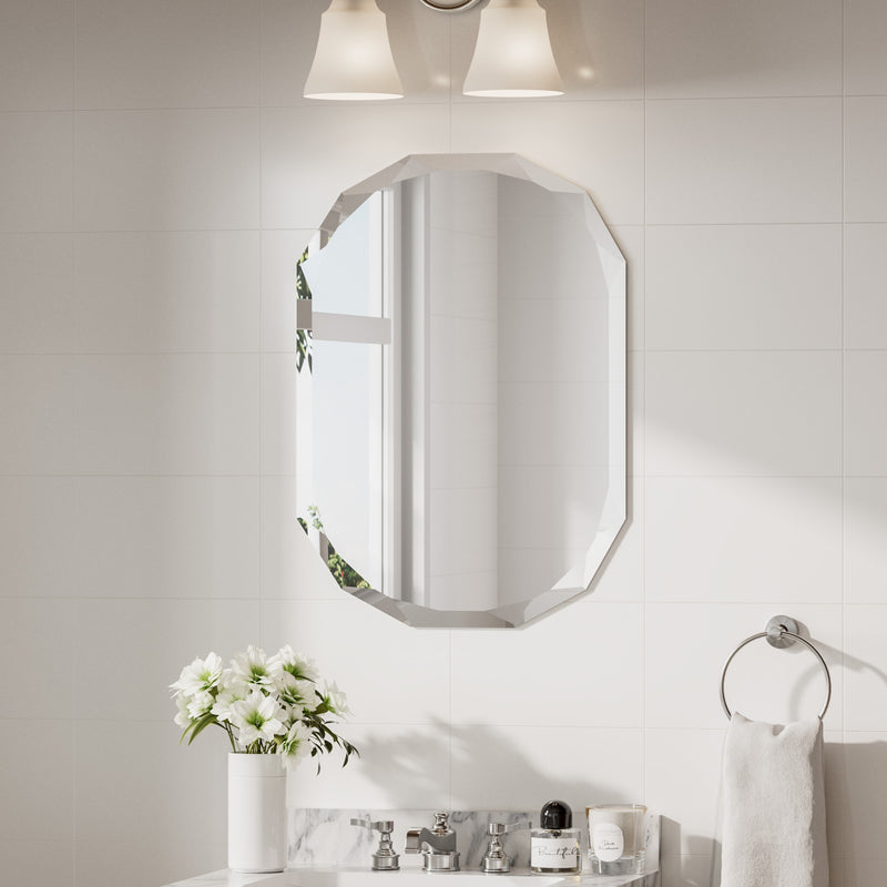 Oval Bathroom Vanity Mirror Shatterproof Frameless Wall Mirrored with Beveled Edge Over Sink