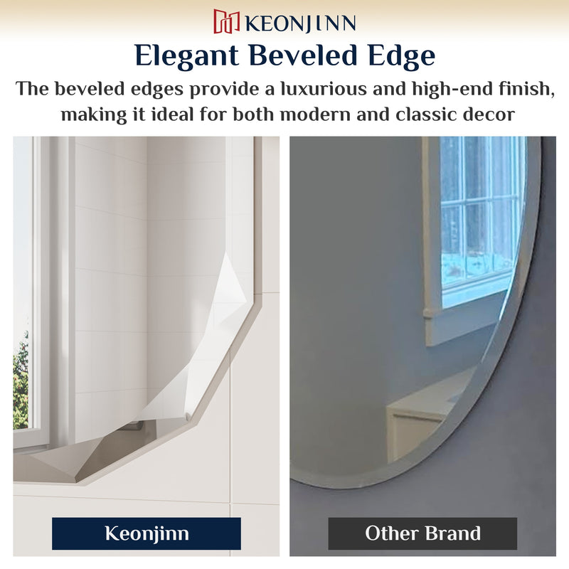 Oval Bathroom Vanity Mirror Shatterproof Frameless Wall Mirrored with Beveled Edge Over Sink