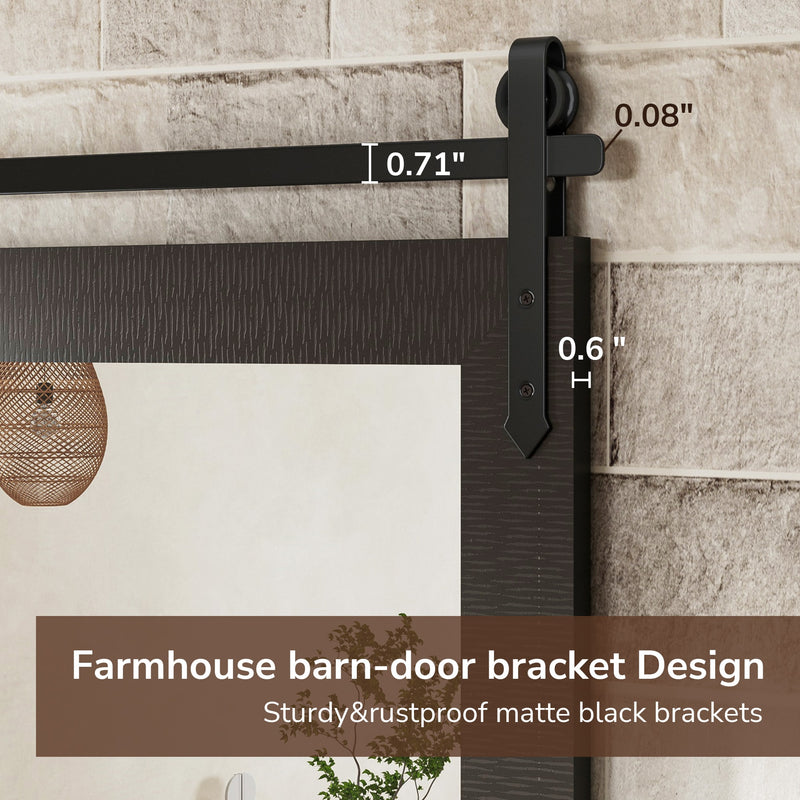 Natural Wooden Farmhouse Barn Door Mirror Rustic Wood Framed Bathroom Vanity Mirror for Wall
