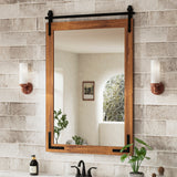 Natural Wooden Farmhouse Barn Door Mirror Rustic Wood Framed Bathroom Vanity Mirror for Wall