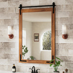 Natural Wooden Farmhouse Barn Door Mirror Rustic Wood Framed Bathroom Vanity Mirror for Wall