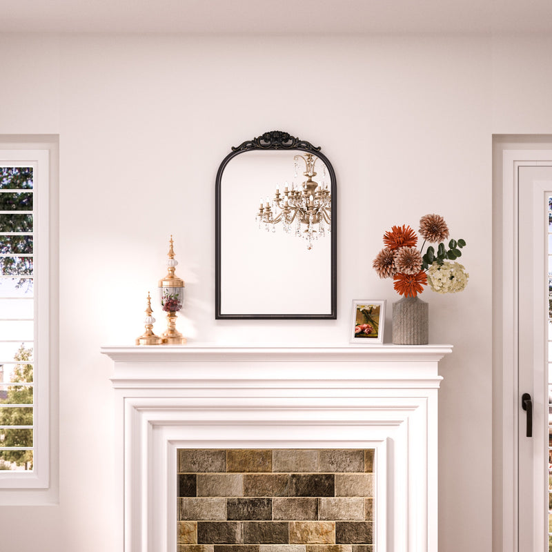 Vintage Arched Bathroom Vanity Mirror with Tempered Glass Metal Framed Mirrors for Wall