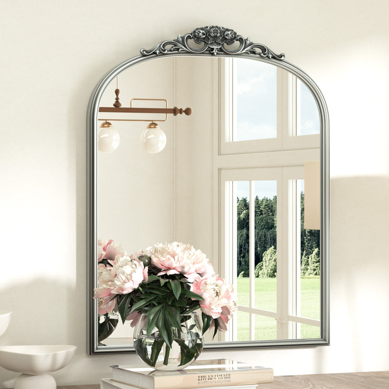 Vintage Arched Bathroom Vanity Mirror with Tempered Glass Metal Framed Mirrors for Wall