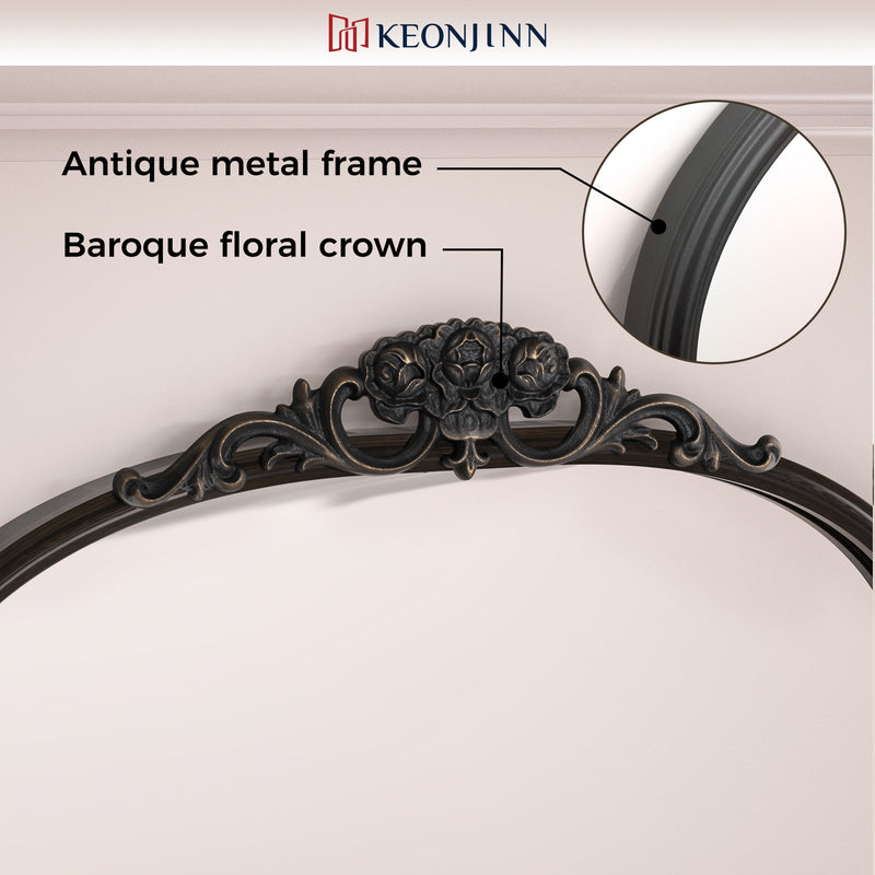Vintage Arched Bathroom Vanity Mirror with Tempered Glass Metal Framed Mirrors for Wall