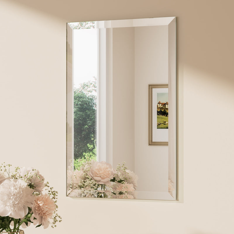 Beveled Bathroom Vanity Mirror Shatterproof Frameless Wall Mirrored with Beveled Edge Over Sink Horizontal/Vertical
