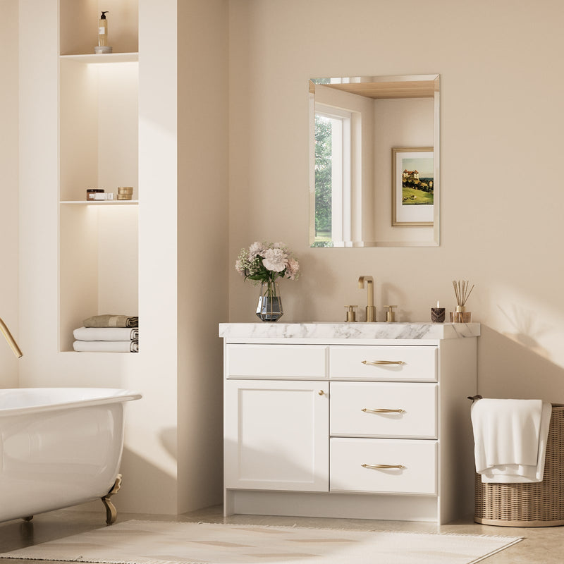 Beveled Bathroom Vanity Mirror Shatterproof Frameless Wall Mirrored with Beveled Edge Over Sink Horizontal/Vertical