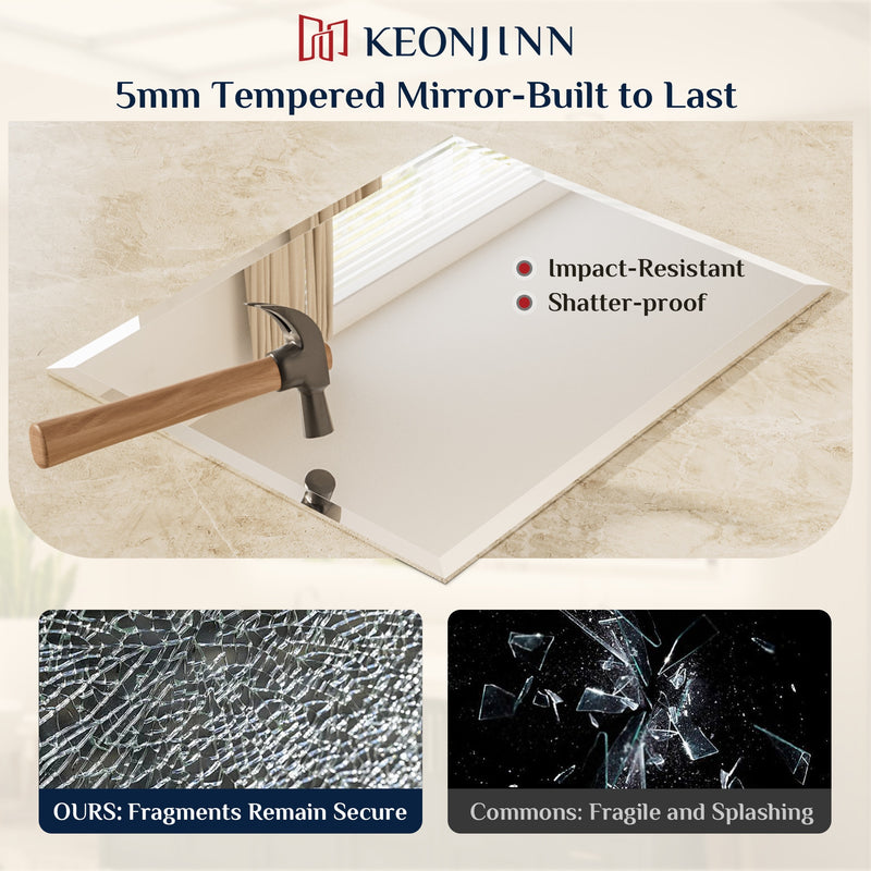 Beveled Bathroom Vanity Mirror Shatterproof Frameless Wall Mirrored with Beveled Edge Over Sink Horizontal/Vertical