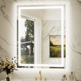 Keonjinn Beveled Lighted Bathroom Mirror, Frontlit & Backlit LED Bathroom Mirror with Lights 3 Color Lights, Anti-Fog Vanity Mirror with Tempered Glass, UL-Listed LED Driver, CRI90+