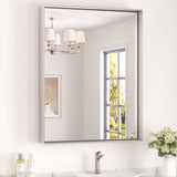 Keonjinn Gebürsteter Badezimmerspiegel mit Rahmen für über dem Waschbecken, Rechteckiger Wandspiegel mit quadratischen Ecken, Aluminiumrahmen, Moderner Landhausstil
