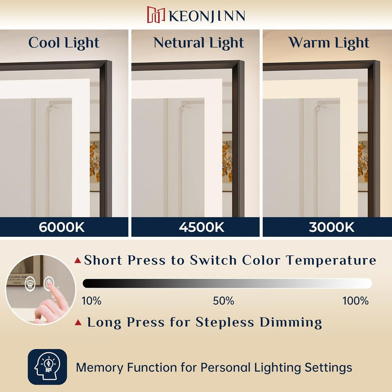 Rectangular Framed Wall LED Bathroom Vanity Mirror with Frontlit and Backlit