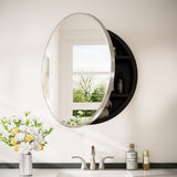 Keonjinn Round Medicine Cabinet with Mirror, Surface Mount Metal Framed Medicine Cabinet for Bathroom, Circular Farmhouse Bathroom Cabinet, Wall Mounted Round Vanity Mirror with Storage