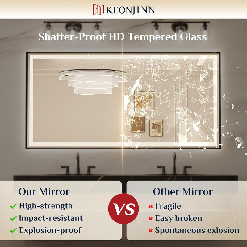 Rectangular Framed Wall LED Bathroom Vanity Mirror with Frontlit and Backlit
