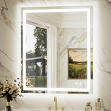 Keonjinn Beveled Lighted Bathroom Mirror, Frontlit & Backlit LED Bathroom Mirror with Lights 3 Color Lights, Anti-Fog Vanity Mirror with Tempered Glass, UL-Listed LED Driver, CRI90+