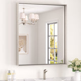 Keonjinn Gebürsteter Badezimmerspiegel mit Rahmen für über dem Waschbecken, Rechteckiger Wandspiegel mit quadratischen Ecken, Aluminiumrahmen, Moderner Landhausstil