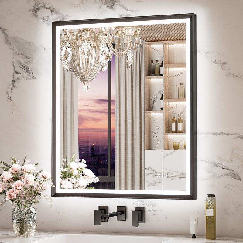 Keonjinn 24 x 32 LED Bathroom Mirror with Frontlit & Backlit, Black Keonjinn 24 x 32 LED Bathroom Mirror with Frontlit & Backlit, Black