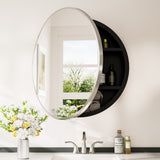 Keonjinn Round Medicine Cabinet with Mirror, Surface Mount Metal Framed Medicine Cabinet for Bathroom, Circular Farmhouse Bathroom Cabinet, Wall Mounted Round Vanity Mirror with Storage