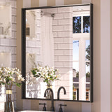 Keonjinn Gebürsteter Badezimmerspiegel mit Rahmen für über dem Waschbecken, Rechteckiger Wandspiegel mit quadratischen Ecken, Aluminiumrahmen, Moderner Landhausstil