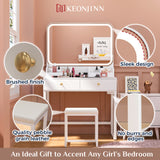 Keonjinn White Vanity Desk with Mirror and Lights, LED Makeup Vanity Desk with 2 Large Drawers & 2 Makeup Trays & Chair, 7000 Lux Vanity Set with Light and Power Outlet, 32" W Vanity Table with CRI£¾90
