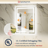 Keonjinn Beveled Lighted Bathroom Mirror, Frontlit & Backlit LED Bathroom Mirror with Lights 3 Color Lights, Anti-Fog Vanity Mirror with Tempered Glass, UL-Listed LED Driver, CRI90+