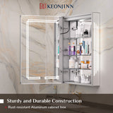 Keonjinn Lighted Bathroom Mirror Cabinets with LED Vanity Mirror for Bathroom Adjustable Shelves Dimmable 3 Color Temperature Lights Wall Mount LED Bathroom Mirror Cabinets Mirror for Bathroom D¨¦cor