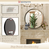 Keonjinn Round Framed Bathroom Mirror for Over Sink, Rectangle Wall Vanity Mirror with Square Corner, Alumium Alloy Frame