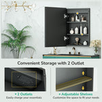 Medicine Cabinet with Lights Surface/Recessed Mount Dimmable 3 Color Lighted with light Anti fog Outlet Aluminum