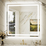Keonjinn Beveled Lighted Bathroom Mirror, Frontlit & Backlit LED Bathroom Mirror with Lights 3 Color Lights, Anti-Fog Vanity Mirror with Tempered Glass, UL-Listed LED Driver, CRI90+