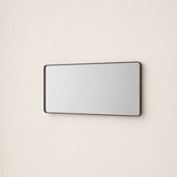 Keonjinn Wandspiegel mit schwarzem Metallrahmen, abgerundeter rechteckiger Badspiegel, matter schwarzer Bauernhausspiegel mit nahtlosem Rahmen, HD-Sicherheitsglas (horizontal/vertikal)