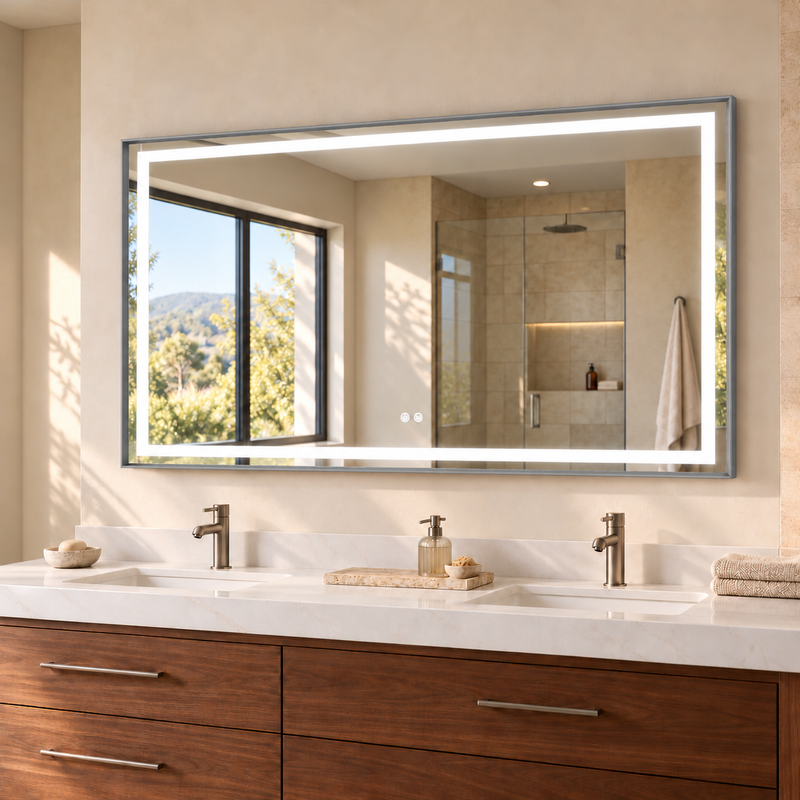 Keonjinn Frontlit & Backlit Framed LED Bathroom Mirror - 24"W x 36"H